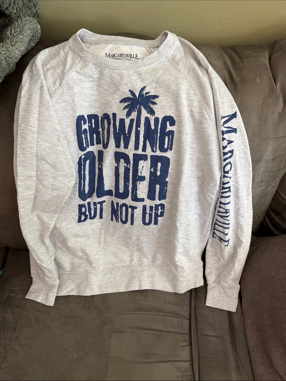 Margaritaville Women’s Gray Crewneck Sweatshirt with Navy Graphic